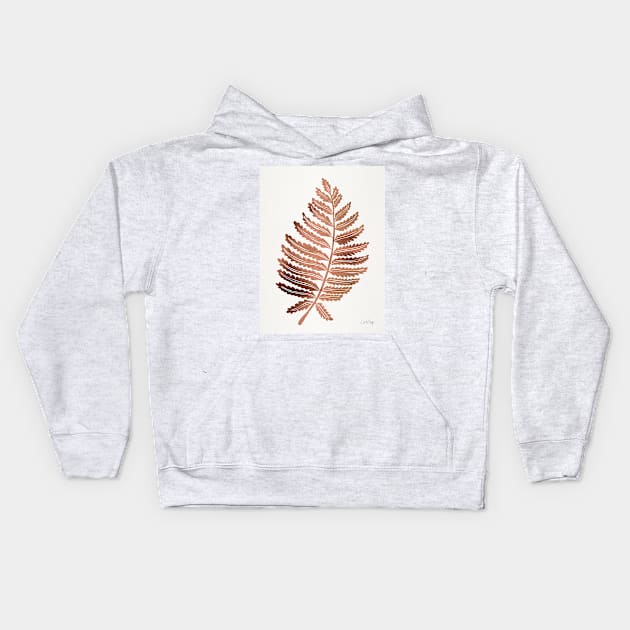 fern leaf rose gold Kids Hoodie by CatCoq